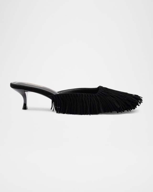 Sienna Suede Fringe Kitten Mules